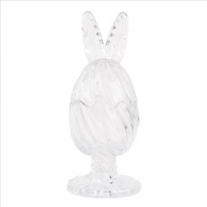 CLEEF.6GL4926 Nyuszifüles talpas bonbonier, 9x22cm, csíkos üveg