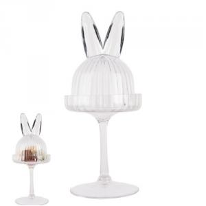 CLEEF.6GL4929 Nyuszifüles talpas bonbonier, 12x29cm, bordás üveg