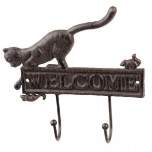 CLEEF.6Y5318 Öntöttvas Welcome fogas macskával, 22x5x20cm