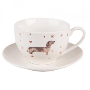 CLEEF.DHLKS Porceláncsésze+alj 200ml, 12x9x6cm/14x2cm,Dachshund Love