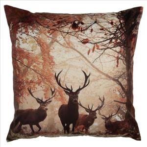 CLEEF.KT021.414 Textil párnahuzat 45x45cm, 100% polyester, szarvasok őszi erdőben
