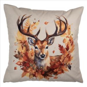 CLEEF.KT021.416 Textil párnahuzat 45x45cm, 100% polyester, szarvas falevélkoszorúban