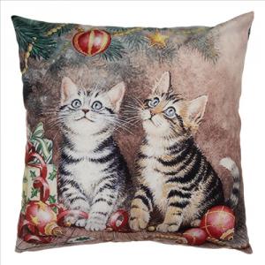 CLEEF.KT021.417 Textil párnahuzat 45x45cm, 100% polyester, cicák a karácsonyfa alatt