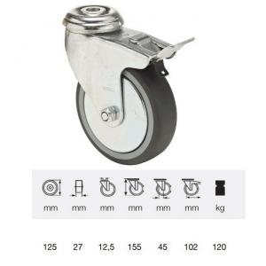 Colson BDPE 1255 1001, Forgó-fékes kerék, 125 mm, 120 kg teherbírás, furatos felfogatás
