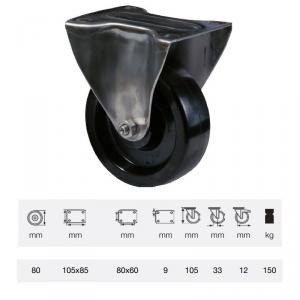 Colson FLFL 0801 1000, Hőálló (+280C-ig) Fix kerék, horganyzott villában, fenolgyantával kevert futófelület, 80 mm, 150 kg, talpas felfogatás