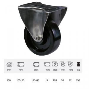 Colson FLFL 1001 1000, Hőálló (+280C-ig) Fix kerék, horganyzott villában, fenolgyantával kevert futófelület, 100 mm, 150 kg, talpas felfogatás