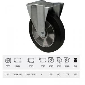 Colson FPAB 1603 6150, FIx kerék, horganyzott villában, fekete tömörgumi futófelülettel, 160 mm, 350 kg, talpas felfogatás