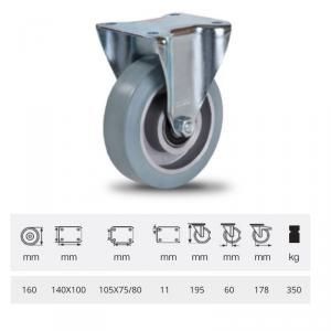 Colson FPAG 1603 6150, FIx kerék, horganyzott villában, szürke nyommentes tömörgumi futófelülettel, 160 mm, 350 kg, talpas felfogatás