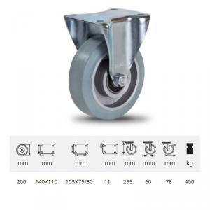 Colson FPAG 2003 6150, FIx kerék, horganyzott villában, szürke nyommentes tömörgumi futófelülettel, 200 mm, 400 kg, talpas felfogatás