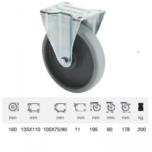 Colson FPPE 1603 5000, Fix kerék, horganyzott villában, tömörgumi futófelület, 160 mm, 200 kg, talpas felfogatás