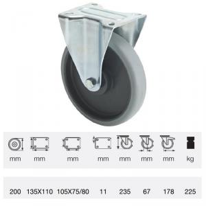 Colson FPPE 2003 5000, Fix kerék, horganyzott villában, tömörgumi futófelület, 200 mm, 225 kg, talpas felfogatás