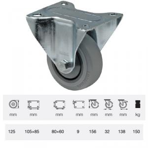 Colson FPPF 1251 5000, Fix kerék, horganyzott villában, tömörgumi futófelület, 125 mm, 150 kg, talpas felfogatás