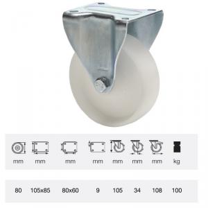 Colson FPPP 0801 1000, Fix kerék, (polipropilén) futófelület, horganyzott villában, 80 mm, 150 kg , talpas felfogatás