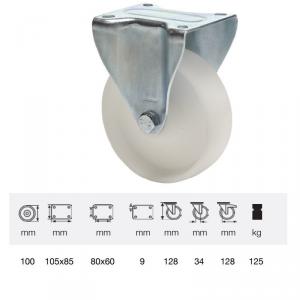 Colson FPPP 1001 1000, Fix kerék, (polipropilén) futófelület, horganyzott villában, 100 mm, 150 kg, talpas felfogatás