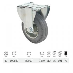 Colson FPSG 0801 2000 L, Fix kerék, szürke (nyommentes) gumi futófelület, 80 mm, 70 kg, talpas felfogatás