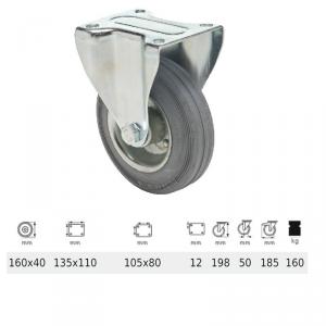 Colson FPSG 1603 2000 W, Fix kerék, szürke (nyommentes) gumi futófelület, 160 mm, 160 kg, talpas felfogatás