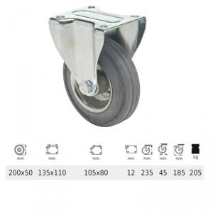 Colson FPSG 2003 2000 W, Fix kerék, szürke (nyommentes) gumi futófelület, 200 mm, 205 kg, talpas felfogatás