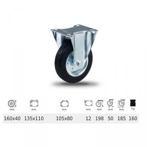 Colson FPSM 1603 2000 W, Fix kerék, fekete gumi futófelület, 160 mm, 160 kg, talpas felfogatás