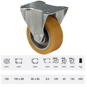Colson FTAU 1002 6150, Fix kerék, Poluretán futófelülettel, horganyzott villában, 100 mm, 200 kg, talpas felfogatás