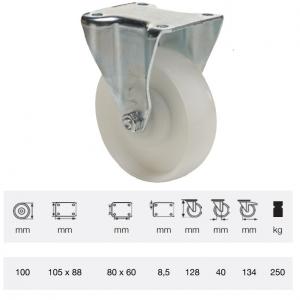 Colson FTPN 1002 5100, Fix kerék, (poliamid) futófelület, horganyzott villában, 100 mm, 250 kg, talpas felfogatás