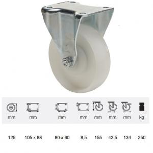 Colson FTPN 1252 5100, Fix kerék, (poliamid) futófelület, horganyzott villában, 125 mm, 250 kg, talpas felfogatás