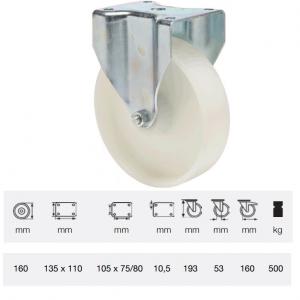 Colson FTPN 2003 6100, Fix kerék, (poliamid) futófelület, horganyzott villában, 200 mm, 500 kg, talpas felfogatás