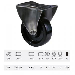 Colson FXFL 0801 1000, Hőálló (+280C-ig) Fix kerék, rozsdamentes villában, fenolgyantával kevert futófelület, 100 mm, 150 kg, talpas felfogatás