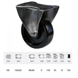 Colson FXFL 1001 1000, Hőálló (+280C-ig) Fix kerék, rozsdamentes villában, fenolgyantával kevert futófelület, 100 mm, 150 kg , talpas felfogatás