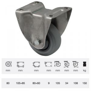 Colson FXPF 0801 7100, Fix kerék, rozsdamentes villában, tömörgumi futófelület, 80 mm, 150 kg, talpas felfogatás