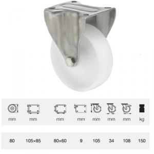 Colson FXPN 0801 1100, Fix kerék, (poliamid) futófelület, rozsdamentes villában, 80 mm, 150 kg, talpas felfogatás