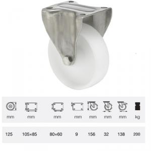 Colson FXPN 1251 1100, Fix kerék, (poliamid) futófelület, rozsdamentes villában, 125 mm, 200 kg, talpas felfogatás