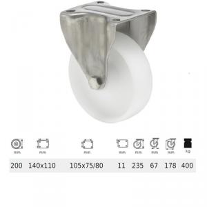 Colson FXPN 2003 1100, Fix kerék, (poliamid) futófelület, rozsdamentes villában, 200 mm, 400 kg, talpas felfogatás