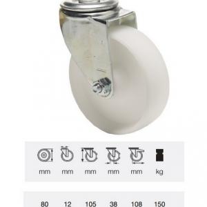 Colson JPPN 0805 1100, Forgó kerék, (poliamid) futófelület, horganyzott villában, 80 mm, 150 kg, furatos felfogatás