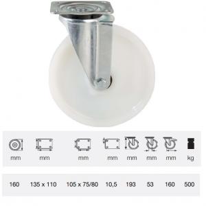 Colson JTPN 1603 6100, Forgó kerék, (poliamid) futófelület, horganyzott villában, 160 mm, 500 kg, talpas felfogatás