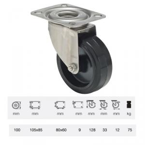 Colson JXPT 1001 1000, Hőálló (+250C-ig) Forgó kerék, rozsdamentes villában, Gumis futófelület, 100 mm, 75 kg, talpas felfogatás