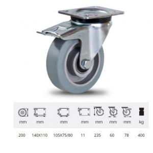 Colson kerék BPAG 2003 6150, Forgó-fékes kerék, horganyzott villában, szürke nyommentes tömörgumi futófelülettel, 200 mm, 400 kg, talpas felfogatás