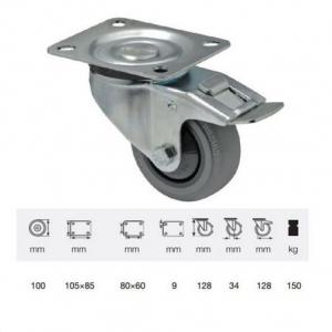 Colson kerék BPPF 1001 5100, Forgó-fékes, horganyzott villában, tömörgumi futófelület, 100 mm, 150 kg, talpas felfogatás