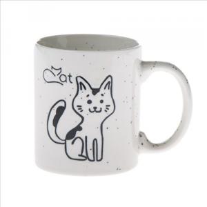 DAK.FMO24003 Porcelánbögre 360ml, fekete rajzos cica Cat felirattal