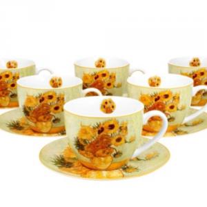 D.G.28003 Porceláncsésze+alj 280ml, 6 személyes dobozban, Van Gogh: Napraforgók