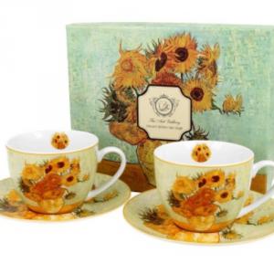 D.G.28010 Porceláncsésze+alj 280ml, 2 személyes dobozban,Van Gogh:Napraforgók