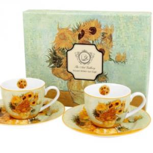 D.G.28027 Porceláncsésze+alj 110ml, 2 személyes dobozban, Van Gogh: Napraforgók