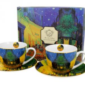 D.G.28041 Porceláncsésze+alj 280ml, 2 személyes, dobozban, Van Gogh: Kávéház éjjel