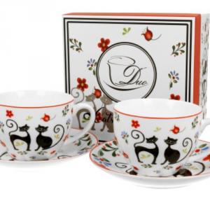 D.G.33144 Porceláncsésze+alj, 280ml, 2 személyes, Koty Etno, cicás