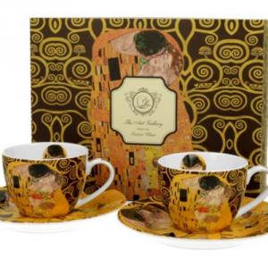 D.G.33434 Porceláncsésze+alj, 110ml, 2 személyes, dobozban, Klimt:The Kiss