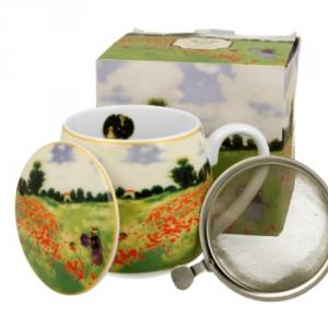 D.G.35742 Porcelánbögre tetővel,fémszűrővel, 430ml, dobozban, Monet:Pipacsmező