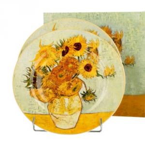 D.G.35834 Porcelán desszerttányér 2 db-os szett, dobozban, 19cm, Van Gogh: Napraforgók