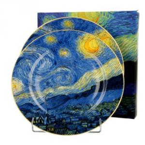 D.G.35858 Porcelán desszerttányér 2 db-os szett, dobozban, 19cm, Van Gogh: Csillagos Éj