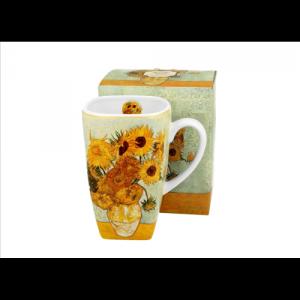 D.G.44188 Porcelánbögre szögletes, 630ml, dobozban, Van Gogh:Napraforgók