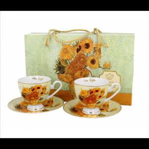 D.G.47844 Porceláncsésze+alj, 220ml, Golden Line,2 személyes, dobozban, Van Gogh:Napraforgók