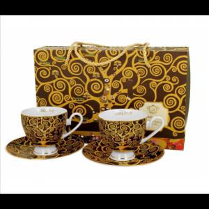 D.G.48087 Porceláncsésze+alj, 220ml, Golden Line,2 személyes, dobozban, Klimt: Életfa